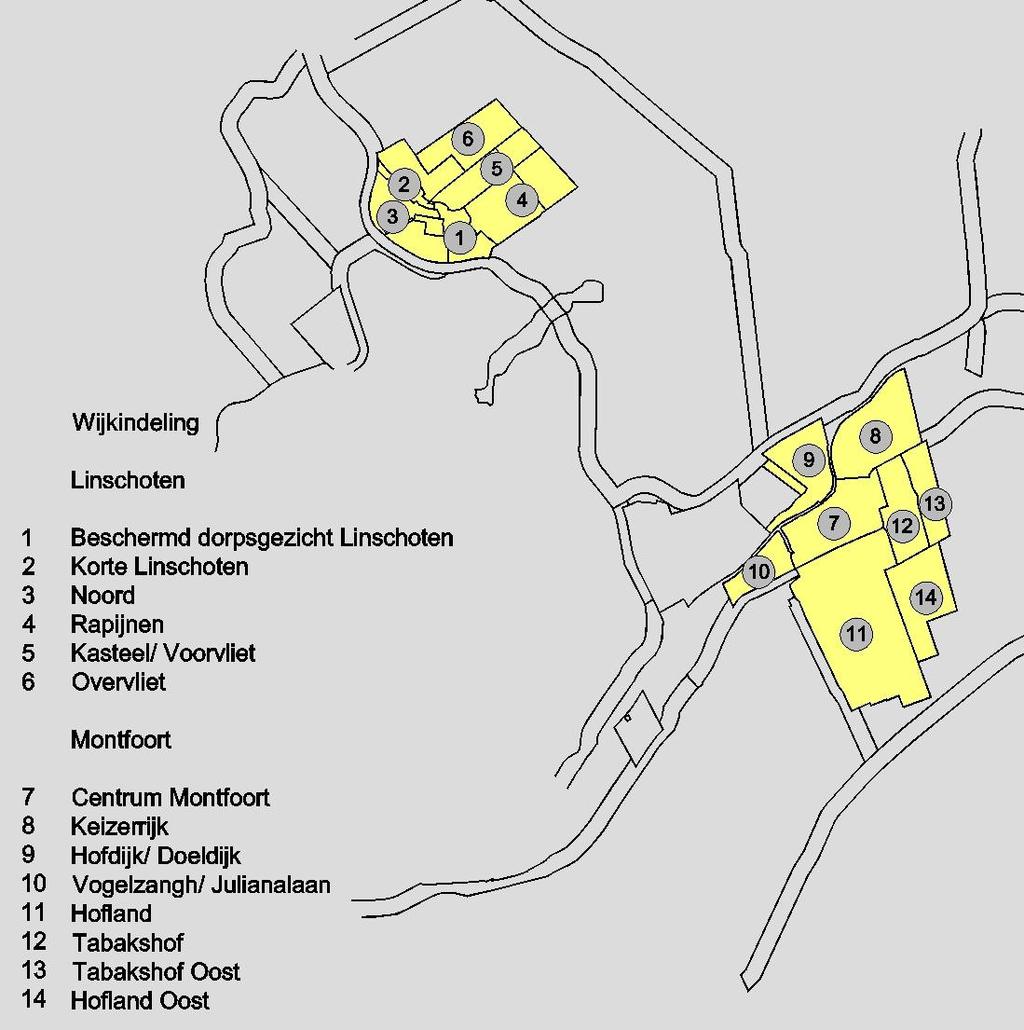 Wijkindeling Linschoten en Montfoort Per wijk is een korte beschrijving opgesteld van de karakteristiek.