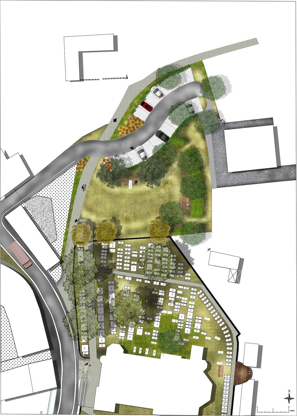 Ontwerp Kerkplein en kerkhof Parkings verplaatsen naar het noorden Pagina 8 Doodlopende straat Wandelpad doortrekken in kasseien