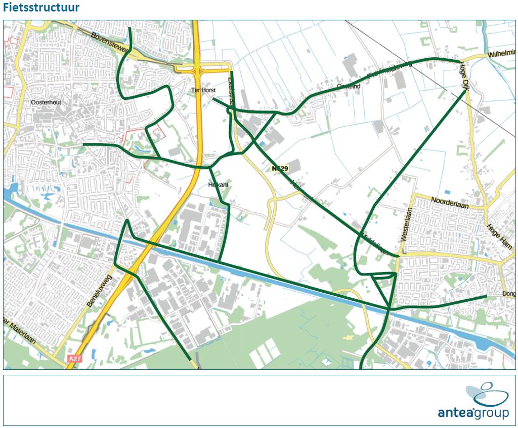 Figuur 3.5 Wegennet fietsverkeer (doorgaande routes) Via de Hoogstraat en Heikantsestraat is het bedrijventerrein Everdenberg(-Oost) nog wel per fiets bereikbaar.