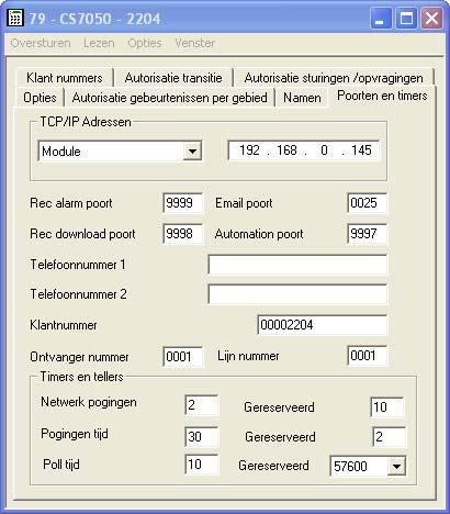 IP adres en netwerkinstellingen CS7050 TCP/IP module Let op : De gebruikte adressen in deze applicatie note zijn fictief en als voorbeeld!