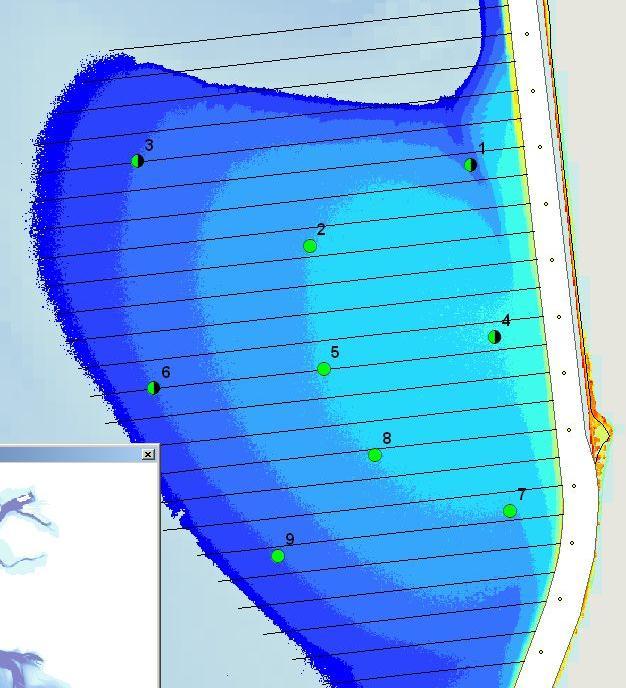 Hydrodynamische processen in het proefgebied De hydrodynamica rondom het beoogde suppletiegebied is in de periode 28-10-2011 tot 28-12-2011 vrij uitgebreid door Rijkswaterstaat bemeten door middel