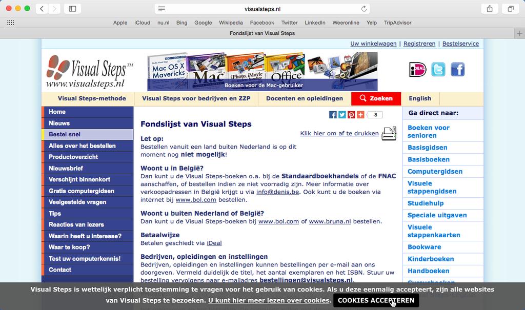 18 De webwinkel waar u alle boeken van Visual Steps kunt bestellen wordt geopend: Mogelijk ziet u