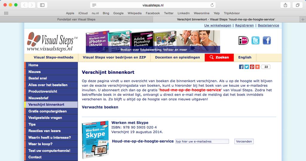 19 U ziet de pagina met de verwachte boeken van