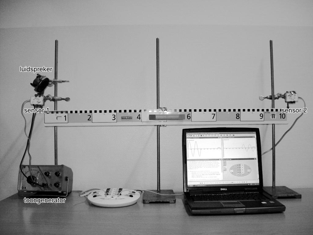 Examen 2010 1 ste tijdvak Geluidssnelheid Sara wil de snelheid van het geluid in lucht bepalen. Zij doet dit met behulp van een computer en twee geluidssensoren.