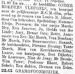 Jane Oliphant: Eva Janssen AVRO maandag 24-04-1950 Onder moeders vleugels (MGM-film - Kommer Kleijn) [21.40-22.45] (Radioscoop) > US Bewerking: Con Schröders.