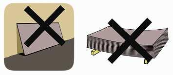 Respecteer dan ook nauwkeurig volgende voorschriften SVK Colormat platen worden vervoerd onder een waterdicht dekzeil. De platen worden binnen opgeslagen.