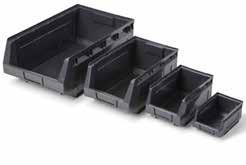 MAGAZIJNBAKKEN Serie Storage 2000 - Black 4 Stapelbare grijpbakjes in High Density PE 4 Extra versteviging op laterale zijden voor stabiele stapeling en stevigheid 4 Ingebouwde etikethouder voor een