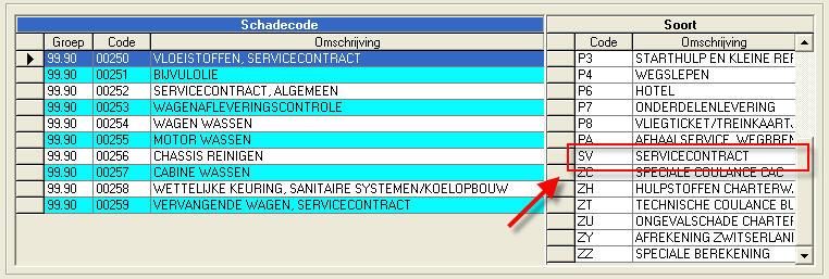 Opgelet! Er bestaat een aangepaste herstellingstype voor de schadecodes op contracten.