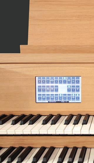 De registers van elke sampleset zijn daarbij in een overzichtelijke lay-out over de touchscreens verdeeld. Via het menu kunt u eenvoudig alle functies van het orgel bedienen.