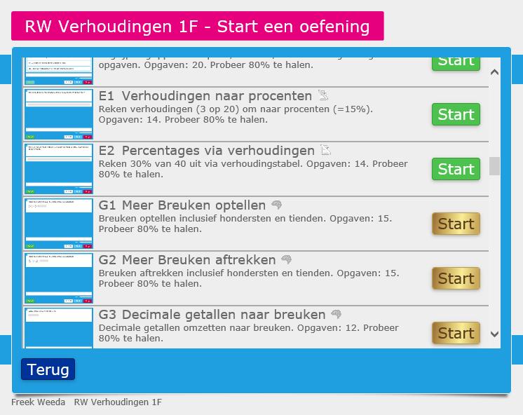 rubrieken gehaald en in twee nieuwe Extra rubrieken gezet. Hierdoor vindt een betere scheiding plaats tussen de basisstof (1F) en de verrijking op 1Sniveau.