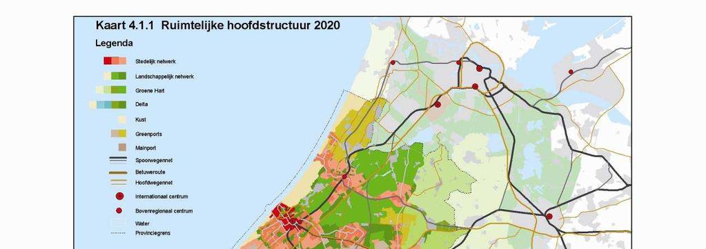 4.2.1 De ruimtelijke hoofdstructuur 2020 De ruimtelijke hoofdstructuur van Zuid-Holland wordt gevormd door: - het stedelijk netwerk in het westen en midden van de provincie; - het landelijk gebied in