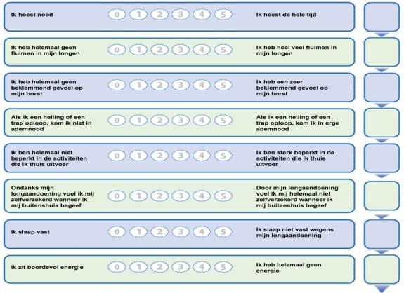Gold A-B-C-D CAT-scorelijst Kwaliteit van leven vragenlijsten Kwaliteit van leven vragenlijsten Onderzoek naar ziektelastmeter Onderzoeksuitkomst Wel meerwaarde voor patiënt en zorgverlener Geen