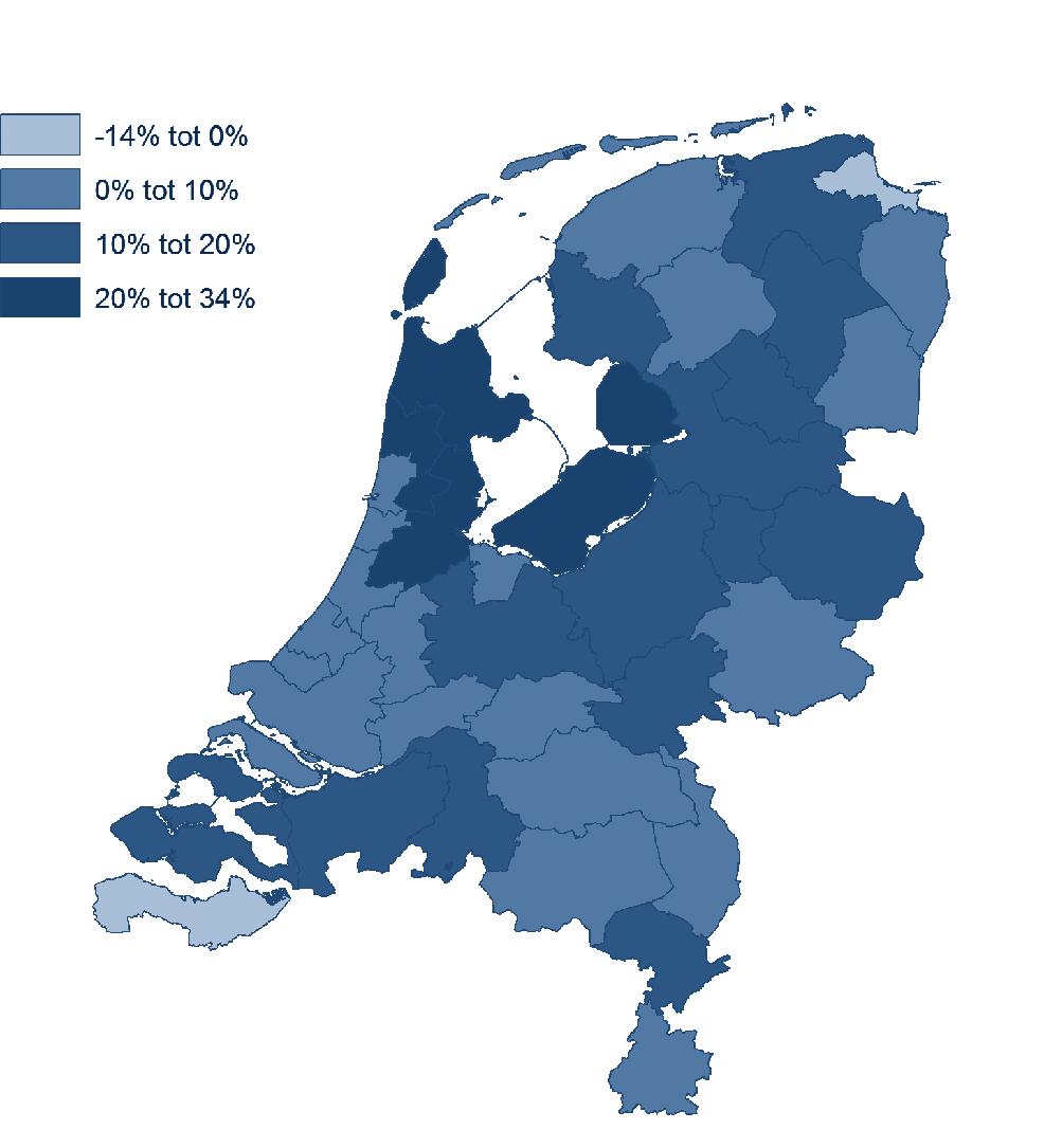 Terwijl in Noord-Holland (Noord) vooral de dagelijkse sector een sterke groei kende. In de niet-dagelijkse sector hadden veel regio s te maken met banenkrimp.