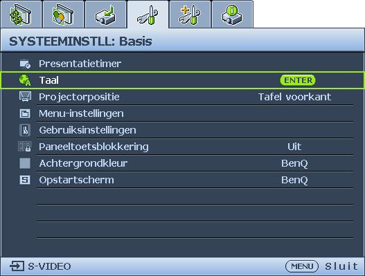 Stel de OSD-menu in op een bekende taal om deze te kunnen gebruiken. 1. Druk op de projector of de afstandsbediening op MODE/ENTER om het OSD-menu te activeren. 3.