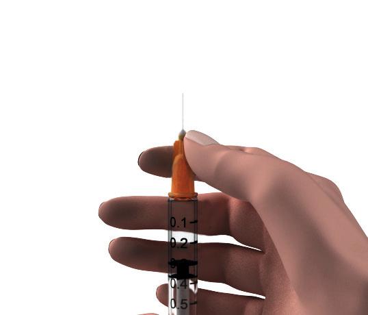 Trek het beschermkapje recht omhoog van de injectienaald en doe het in uw afvalcontainer voor scherpe voorwerpen.