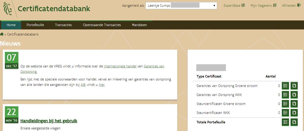 Certificatendatabank Beginscherm: nieuws