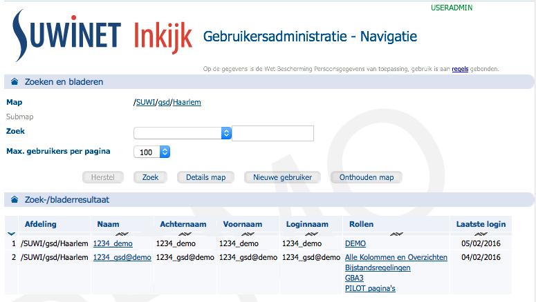 Afbeelding 3. Navigatiepagina van de Gebruikersadministratie U bevindt zich nu op de navigatiepagina van de Gebruikersadministratie.