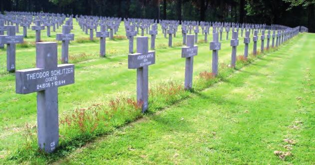 De Duitse gesneuvelden uit het massagraf van Breust zijn na overbrenging naar Ysselsteyn grotendeels in één rij naast elkaar begraven. Identiteitsplaatje: B-999-3.Jers.Btl.116.