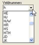 Zoeken van alle veldnummers met een geselecteerd acronym Klik op van de combibox van Veldnummers. Selecteer een acronym. Klik op Zoeken.