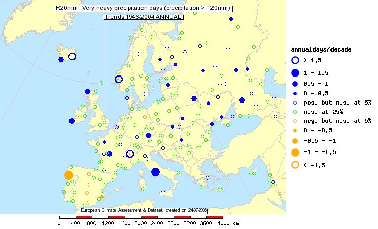 Achtergronddocument Klimaatverandering significante toename van het aantal erg natte dagen, terwijl dat aantal stagneert of zelfs afneemt in het Zuiden (figuur 52).