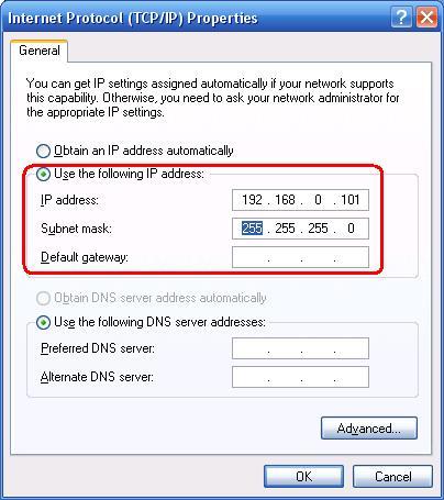 Bereid uw computer voor om eerst draadloze printserver te verbinden (draadloze Ad-Hoc modus): 1. Geef een correct IP-adres op voor uw draadloze adapter, bijv. 192.168.0.101.