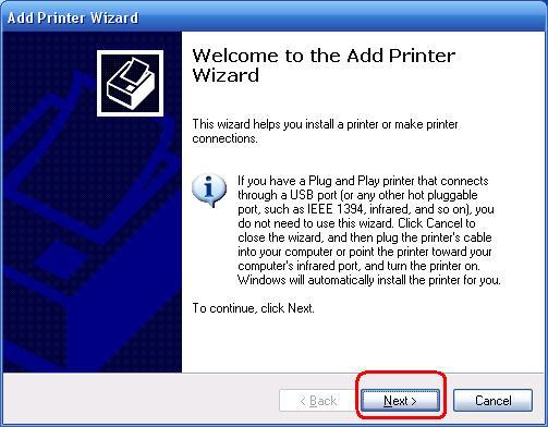7. Klik op Add New Printer om Windows Add Printer Wizard te