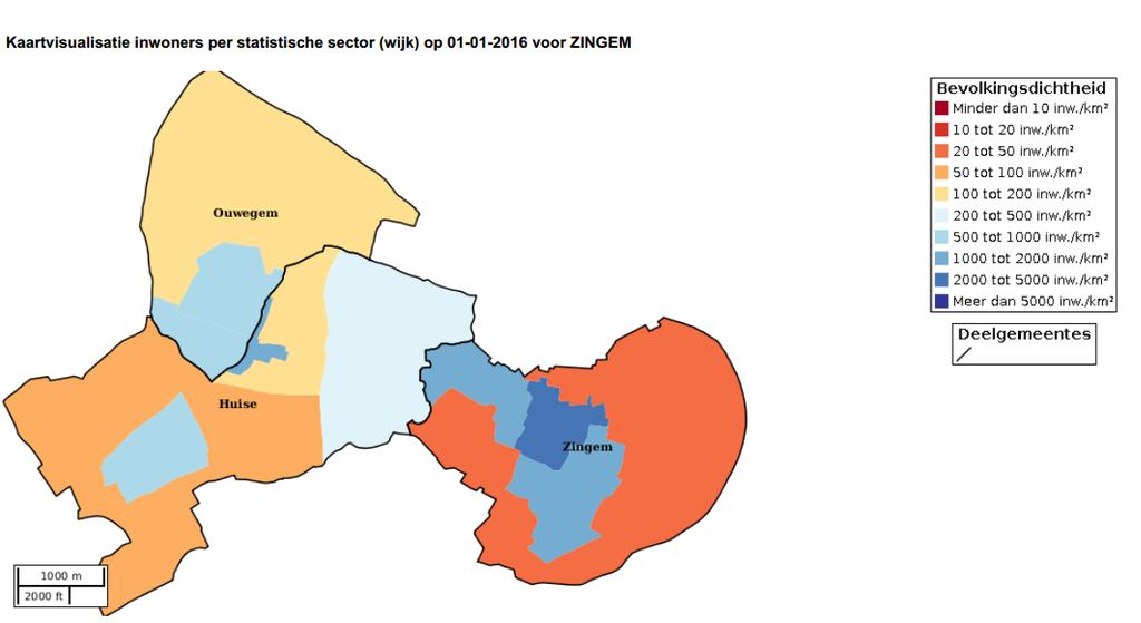 Bevolkingsdichtheid Zingem Bron: Gemeentelijke feitenfiches