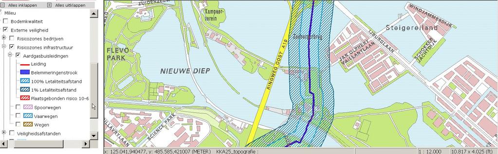 Dossiernummer Pagina 4 van 17 Figuur 1: Grens van het bestemmingsplangebied Nieuwe Diep. In figuur 2 zijn de ligging en de risicozones van de leidingen weergegeven.