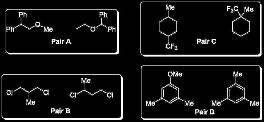 Opgave 4. NMR en moleculaire karakterisering 16 punten, 25 min a) Hoe kunt u met behulp van 1H-NMR spectroscopie de moleculen in elk van de volgende paren onderscheiden?