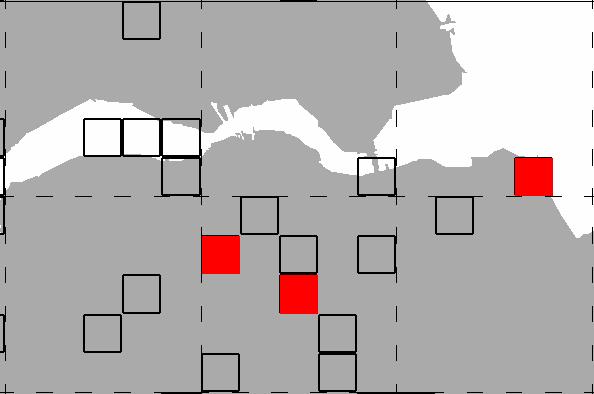 6. VERSPREIDING ZOOGDIEREN Verspreiding van de bosspitsmuizen Sorex araneus / coronatus rond Wilhelminadorp (betekenis van de symbolen: open vierkant: waarneming vanaf 1989; rood vierkant: