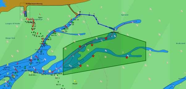 Creëren van een route (zoals de rode in de kaart) tijdens hoogwater (3 uur vóór tot 3 uur na) in de periode na het werpen en zogen van de zeehonden, zodat er rechtstreeks vanuit de Zwarte Haan naar