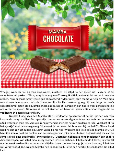 Advertentie 5 - Chocoladereep De afbeelding van de chocolade is van Wikimedia Commons