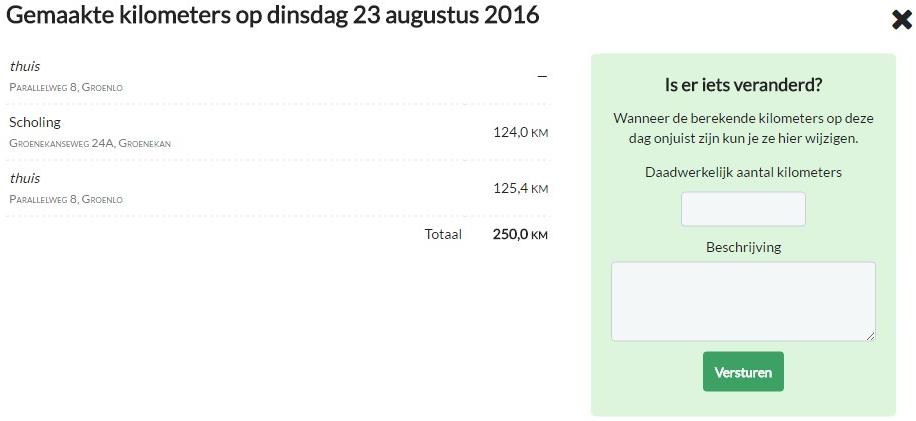 De kilometers zijn nu berekend vanaf het voorgaande adres (in dit voorbeeld het