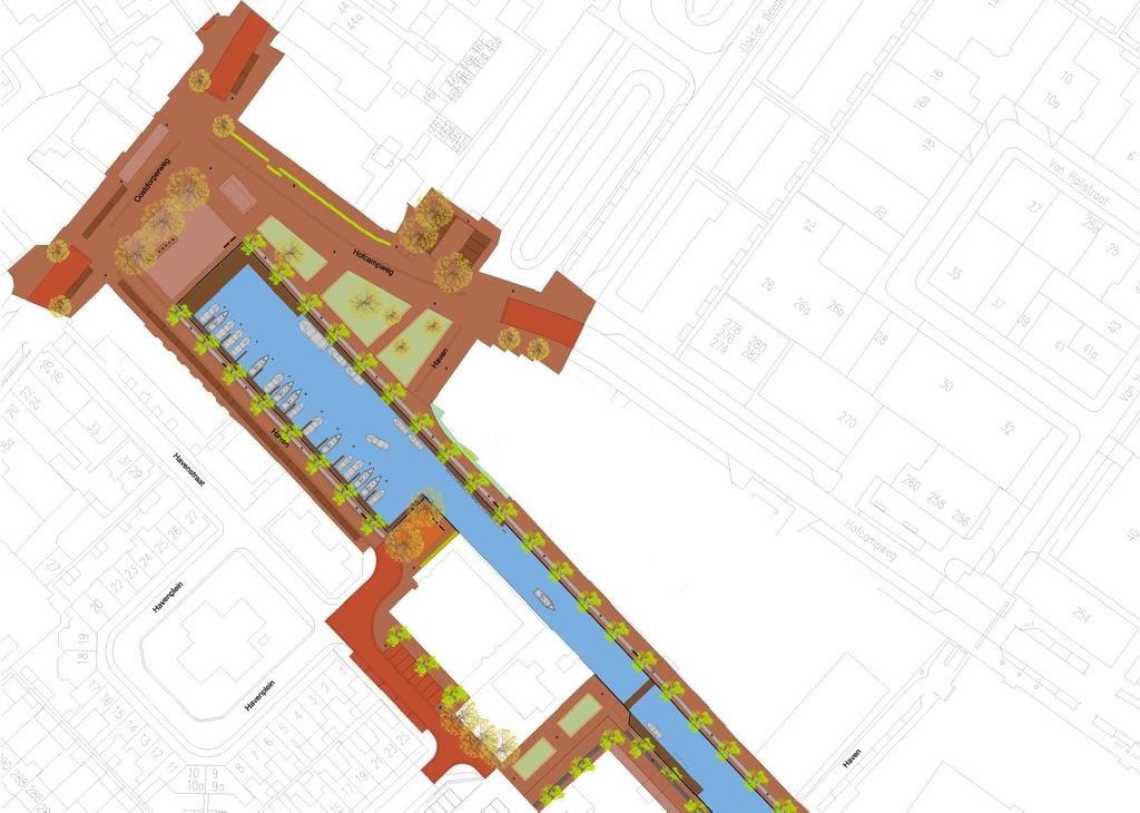 Kop van de Haven In de kop van de haven staan verblijf en recreatie centraal. De inrichting van de openbare ruimte wordt hierop aangepast. De bestaande jachthaven blijft behouden en wordt gerenoveerd.