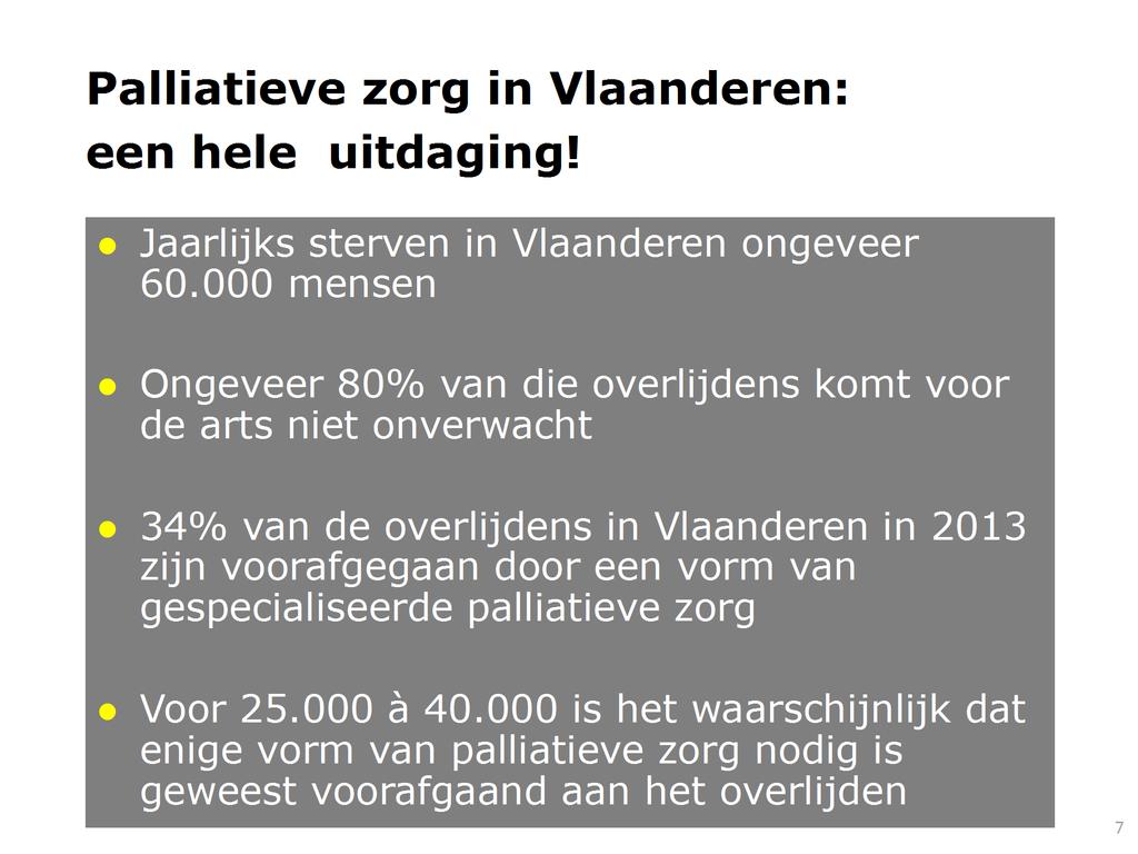Palliatieve zorg in Vlaanderen: een hele uitdaging! Jaarlijks sterven in Vlaanderen ongeveer 60.