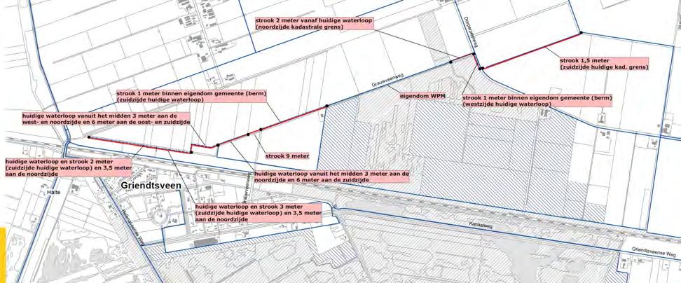 Benodigde gronden voor het aanpassen van watergangen (bron: IGU) Op de grens van de nieuwe natuur en het landbouwgebied aan de oostzijde wordt een klepstuw aangelegd om het waterpeil in de nieuwe