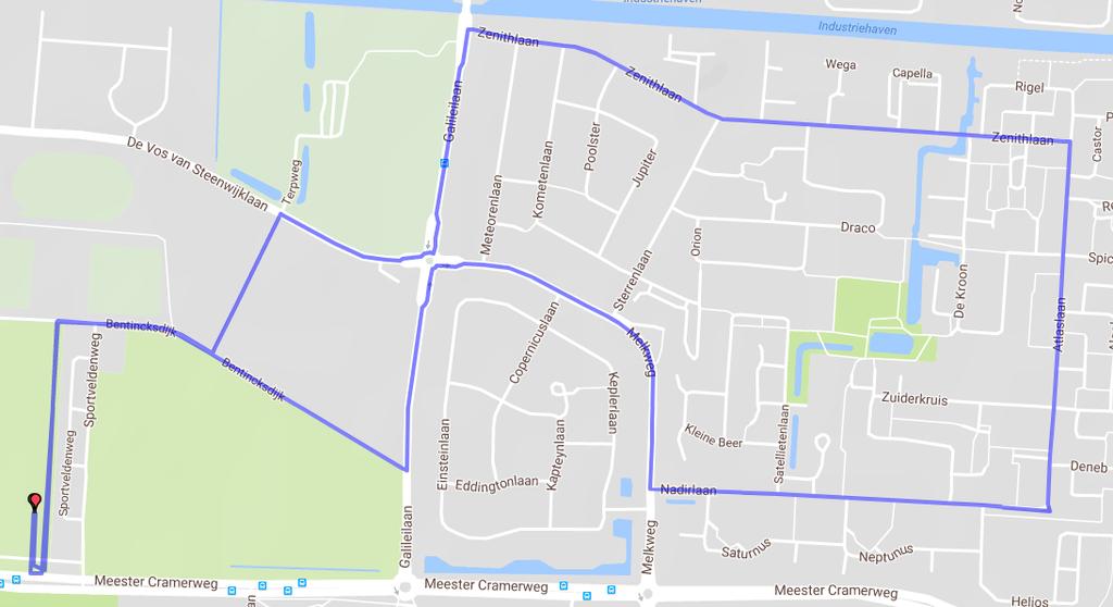 Hac'63 Avondvierdaagse Hoogeveen 2018 Route 5 km woensdag 13 juni 1 Verlaat de atletiekbaan richting Mr.