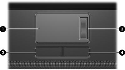 2 Touchpad en toetsenbord Touchpad In de volgende afbeelding en tabel wordt het touchpad van de computer beschreven.