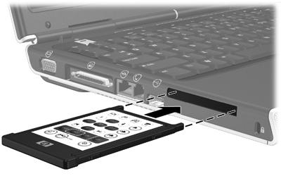 De afstandsbediening opbergen in het PC Card-slot U kunt de HP Mobile Remote Control (HP-afstandsbediening) (PC Card-versie) op een eenvoudige en veilige manier opbergen in het PC Card-slot van de