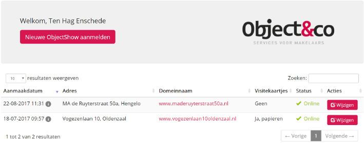 Ga naar de website [login.objectshow.nl] en log in met de gegevens van jouw vestiging. STAP 2. Klik op het rode vakje linksboven Nieuwe Objectshow aanmaken. STAP 3.
