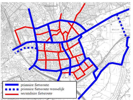 De eisen die Arnhem stelt aan haar fietsroutes zijn als volgt: regionaal hoofdnetwerk voorrang op kruisend verkeer ja, eventueel ongelijkvloers minimale breedte fietspad vrij liggend: 1 richting 2,50