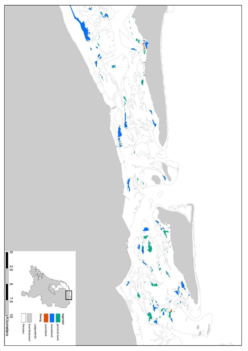 Kaart 3: Mossel-, oester- en gemengde banken omgeving
