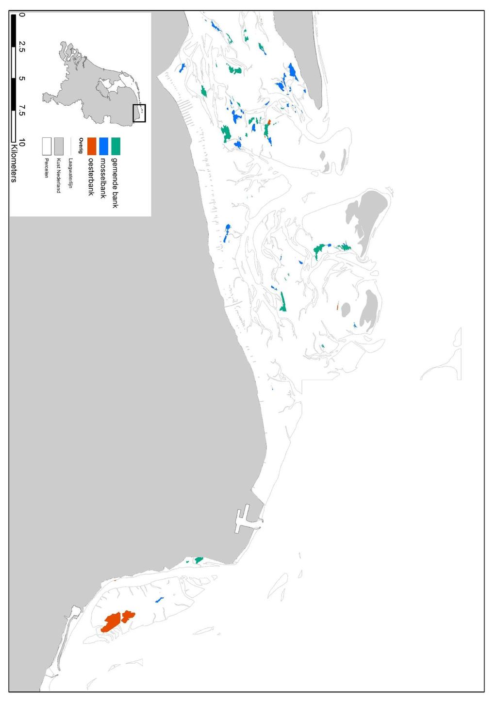 Kaart 4: Mossel-, oester- en gemengde banken omgeving