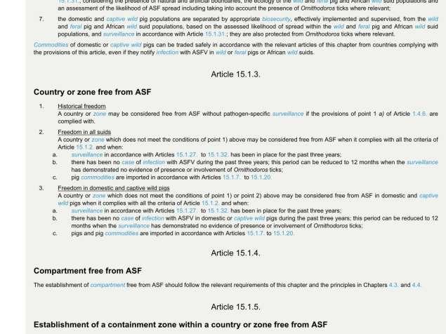 OIE Freedom from ASF Distinction between Domestic and captive wild pigs Wild and feral pigs African wild suid species Definition