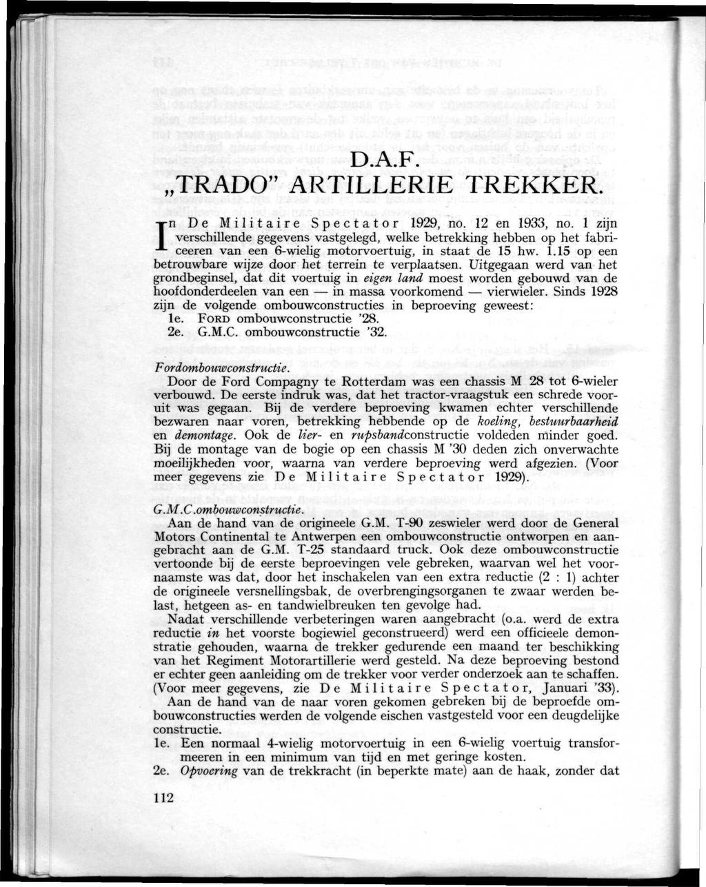 D.A.F. TRADO" ARTILLERIE TREKKER. In De Militaire Spectator 1929, no. 12 en 1933, no.