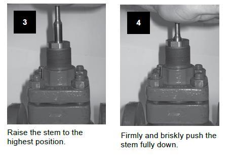 - Zorg er voor dat de plug steel volledig uitgetrokken is zonder dat de bovenste steel contact maakt met de aspakkingen aan de bovenzijde van het deksel.