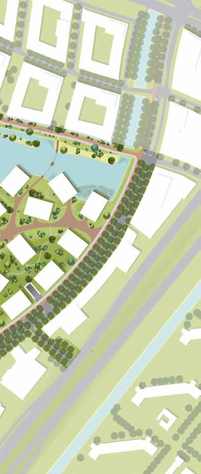 Dijkpark Elzenhagen-zuid, Amsterdam Hoogstedelijk wonen in een wollige groene wereld wereld van het park een opvallende parel aan het kanaal, de ketting die het park verbindt met zijn omgeving.