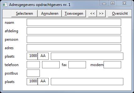 5.2.2. Adresgegevens opdrachtgevers en leveranciers Naam [tekst] Dit is de mogelijkheid de naam van de opdrachtgever of leverancier in te geven.