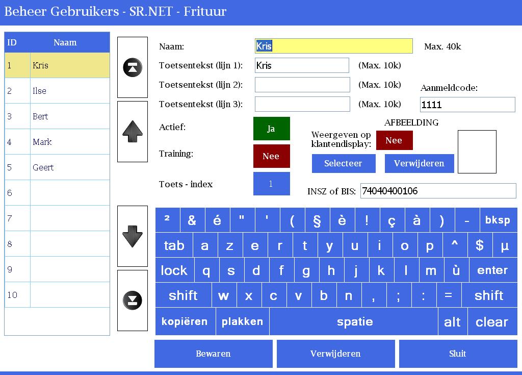 SR.NET - Gegevens beheren in de SR.NET Software Via deze optie kunt u de Gebruikers beheren (zie Figuur 5.