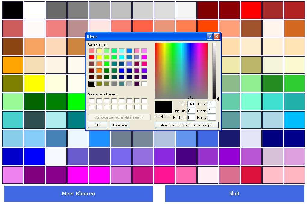 9.1 Kleur kiezen SR.NET - GLOBALE GEGEVENS SELECTEREN In verschillende schermen heeft u de mogelijkheid om een kleur te wijzigen, dit kunt u op de volgende manier doen: 9.1.1 Druk op de toets Kies in het scherm waar u een kleur wil kiezen (zie Figuur 9.